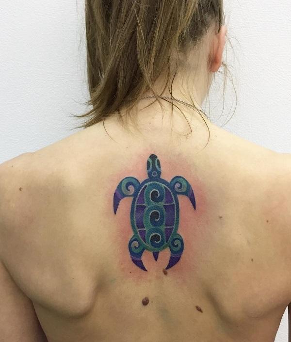 Floral turtle back tattoo