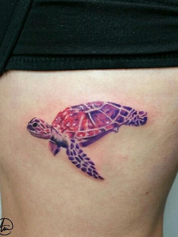 Pink Turtle side tattoo