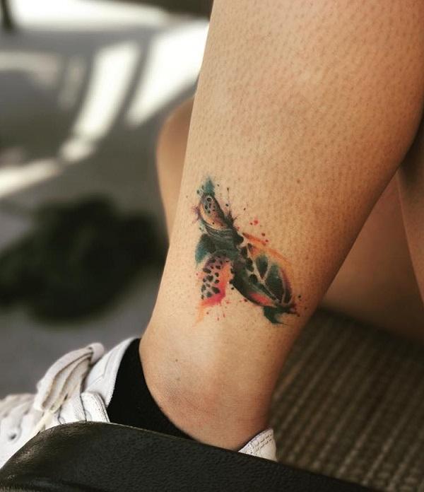 Small watercolor turtle tattoo