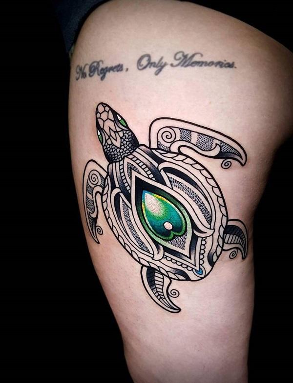 Mosaic turtle with diamond tattoo