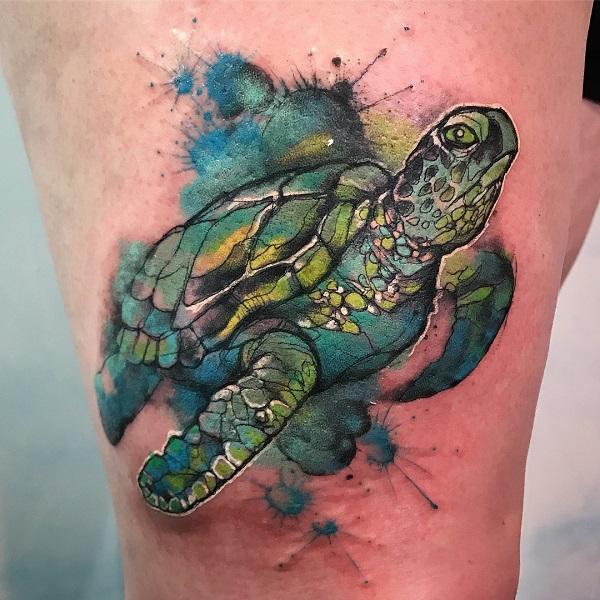 Watercolor turtle tattoo