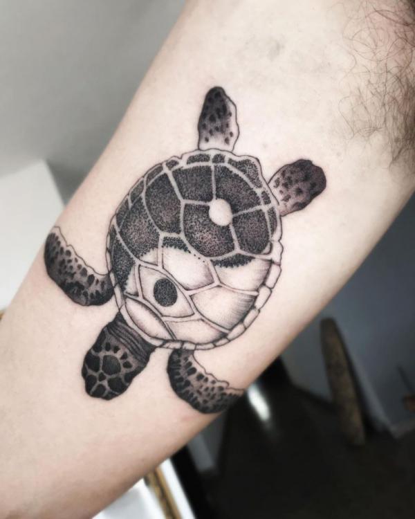 Black and white Yin Yang turtle tattoo