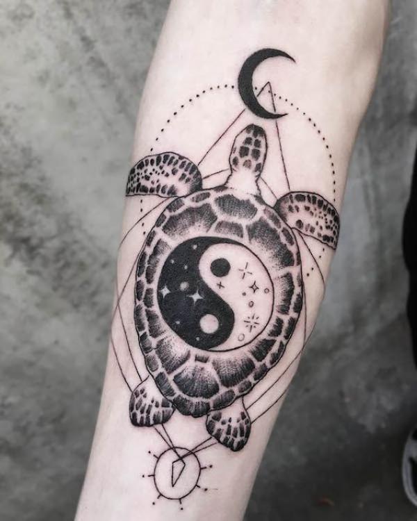 Geometric Yin Yang turtle tattoo