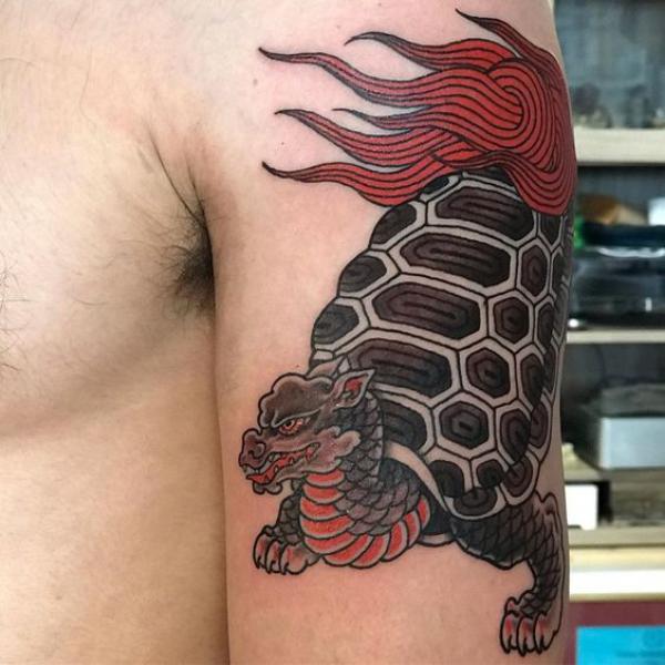 Japanese dragon turtle arm tattoo