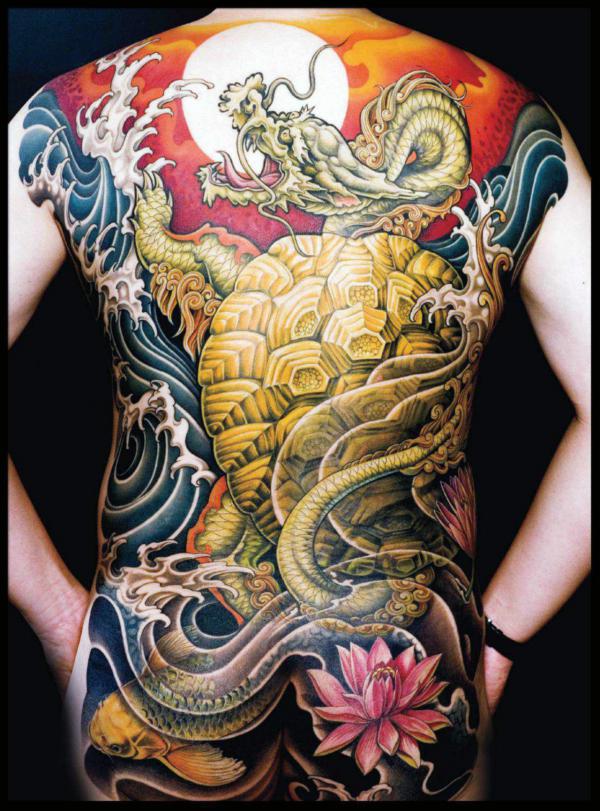 Japanese dragon turtle full back tattoo