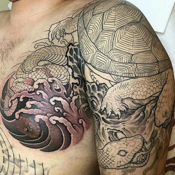 Japanese turtle and snake tattoo