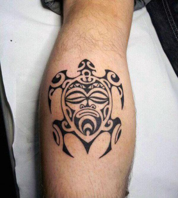 Tribal turtle calf tattoo