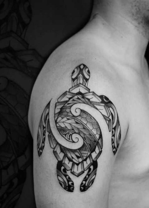Tribal turtle shoulder tattoo