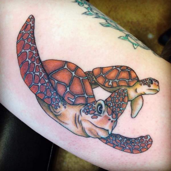 mom and baby sea turtle tattoo