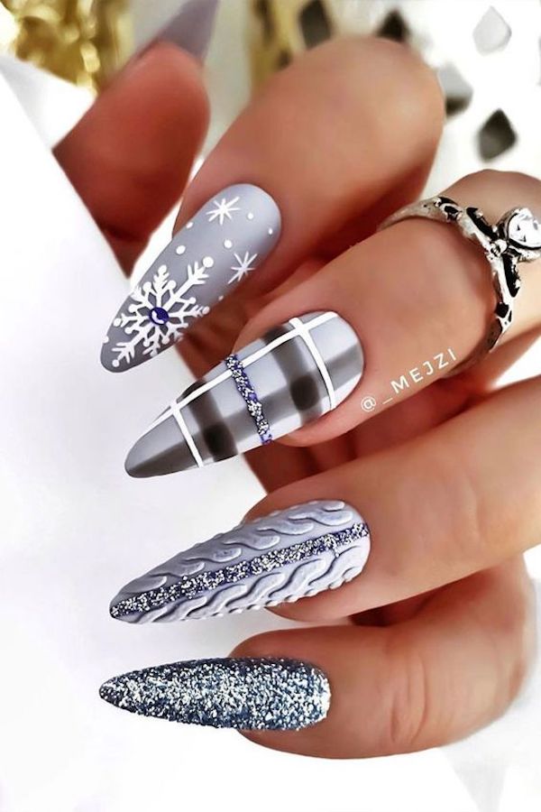 Grey and Silver Tartan Nails