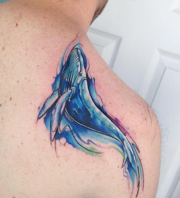 Microrealistic whale tattoo on the inner forearm