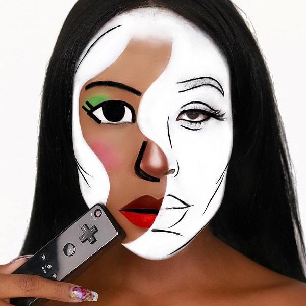 Two face Mii characters Halloween makeup