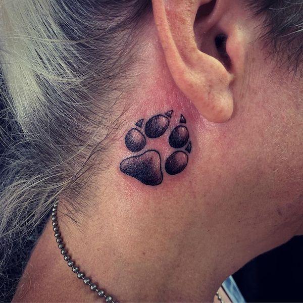 Red Paw Prints Back Ear Tattoo