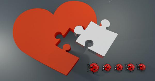 Heart puzzle joining with lucky ladybugs wallpaper for Valentines day