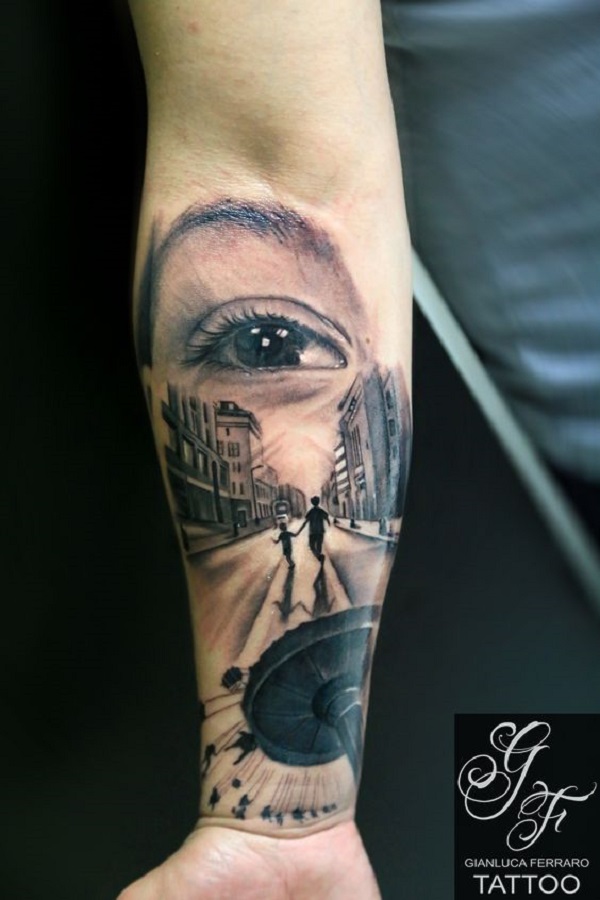 Siblings Holding Hands Family Tattoo with Eye witnessing happy hours of family