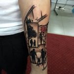 Film pictures on family members tattoo on forarm