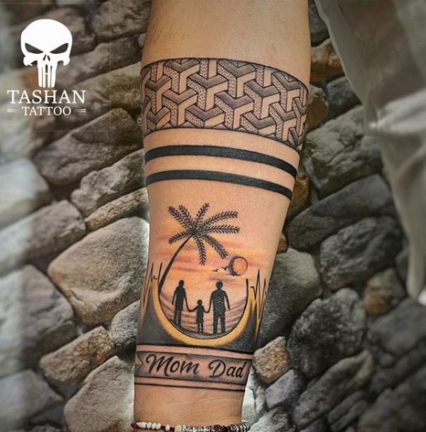 Geometric family tattoo for dad and mum