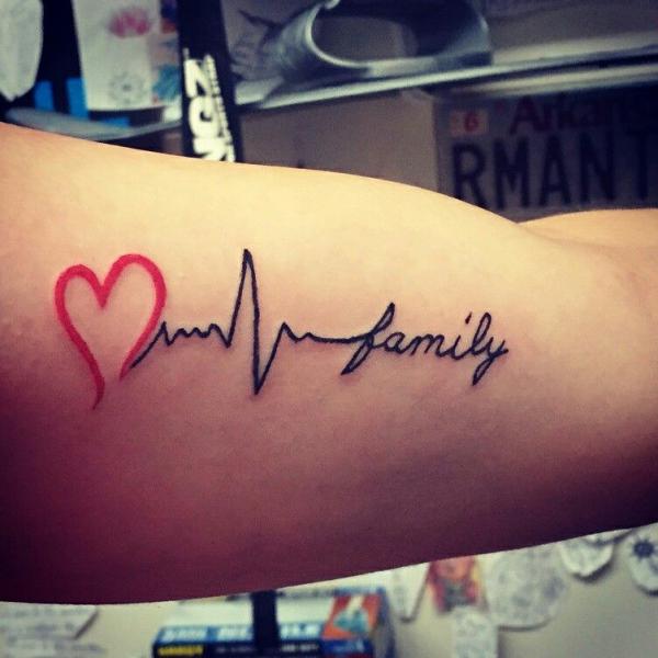 Heartbeat love family tattoo