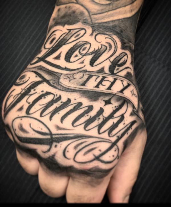 Love family lettering tattoo