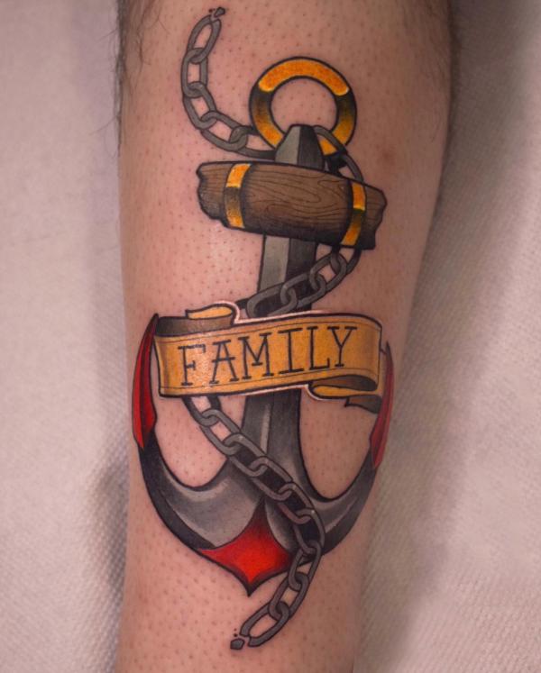 Neo traditional anchor family tattoo