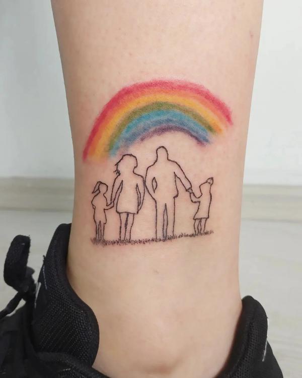 Rainbow family outline tattoo