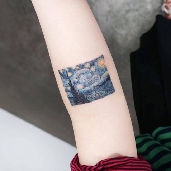 vincent van gogh tattoos Starry Night Small tattoo on forearm
