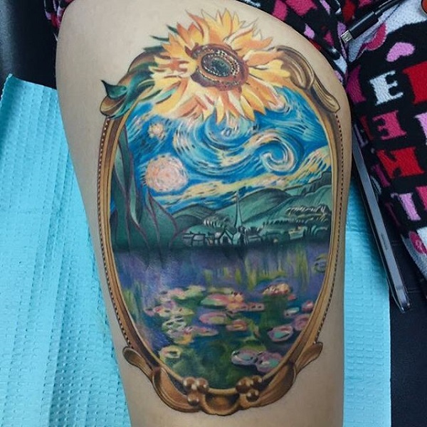 vincent van gogh tattoos Sunflower Mirror Reflecting Starry Night Tattoo