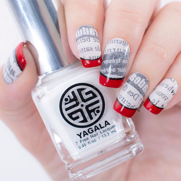 Newspaper background red and black nail 28
