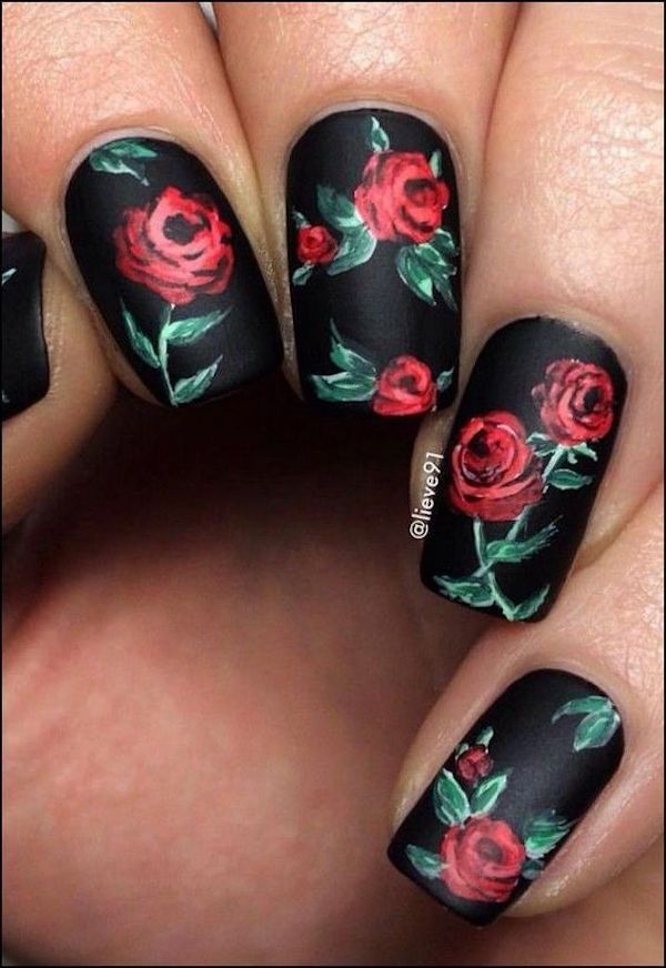 Rose with black nail art 18