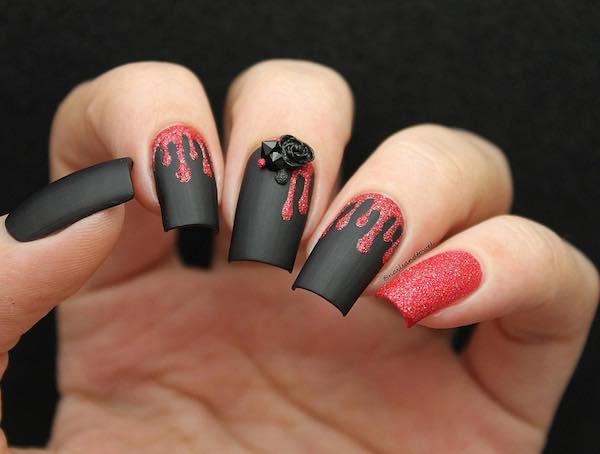 Rose with red and black nail art 4