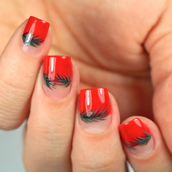 black feather with red nail art 2
