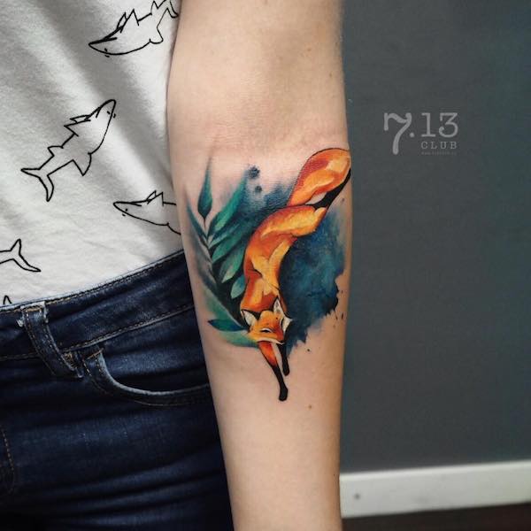 watercolor fox tattoo 1
