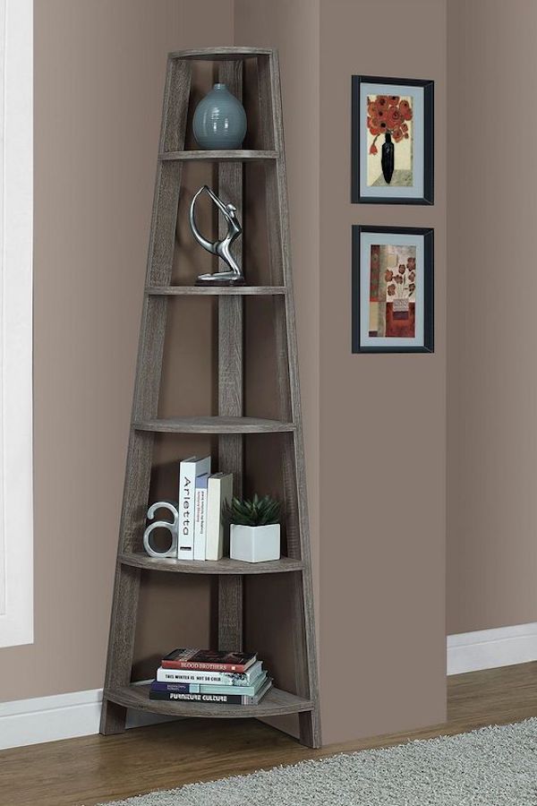 Arc-shaped free-standing bookshelf for room corner