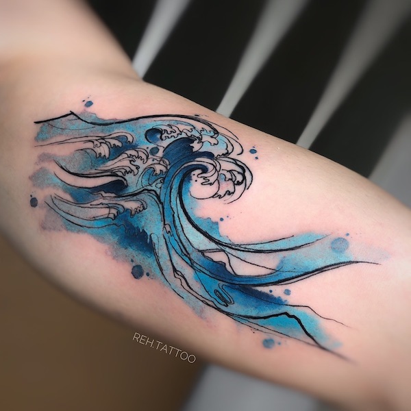 Blue waves tattoo watercolor