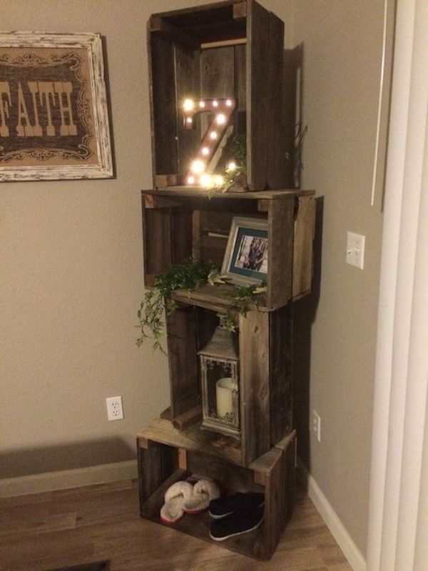 DIY vintage multi-tiered standing wooden shelves