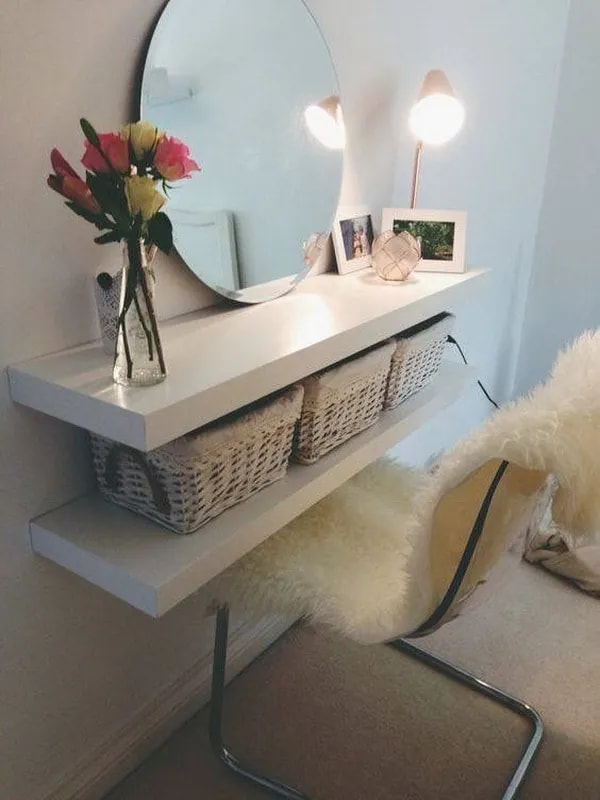 Double wall shelfs for makeup table Double wall shelfs for makeup table