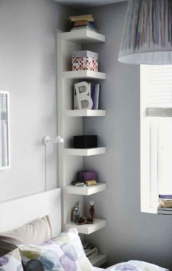 Free Standing Narrow Multi-tier Shelves at the corner