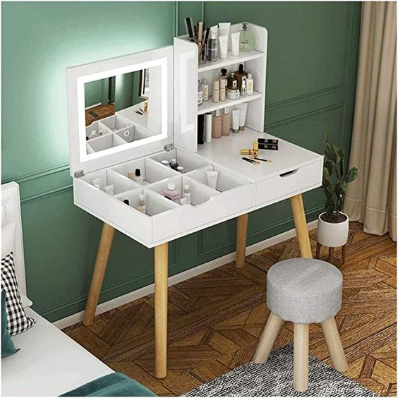 Nordic Style Dressing Table with Flip Top cover for Cosmetic Storage Nordic Style Dressing Table with Flip Top cover for Cosmetic Storage