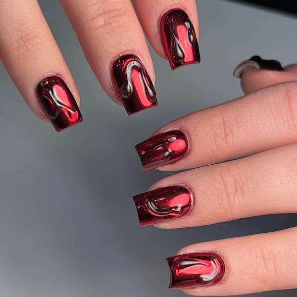 Red french tip holographic nail 19 Red french tip holographic nail art