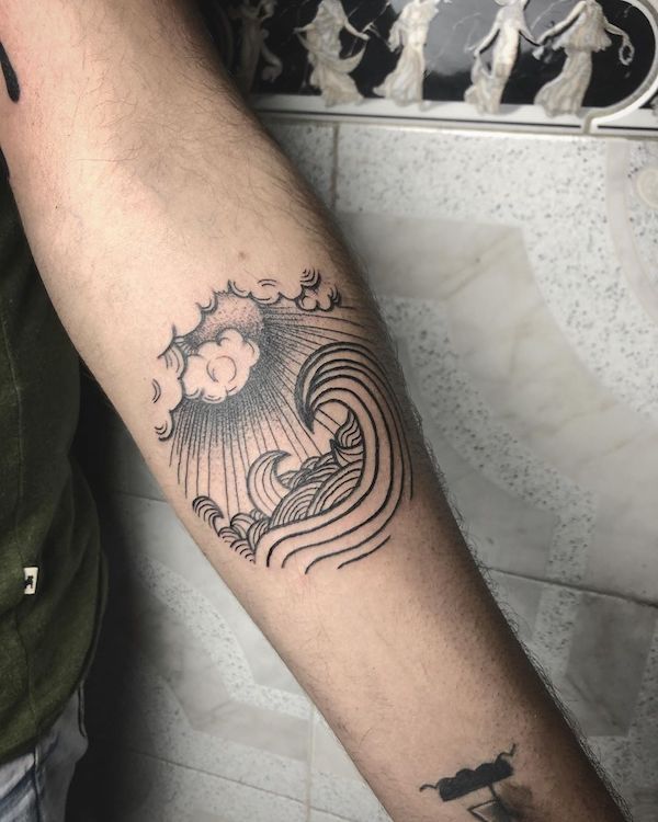 Waves under the sunshine forearm tattoo