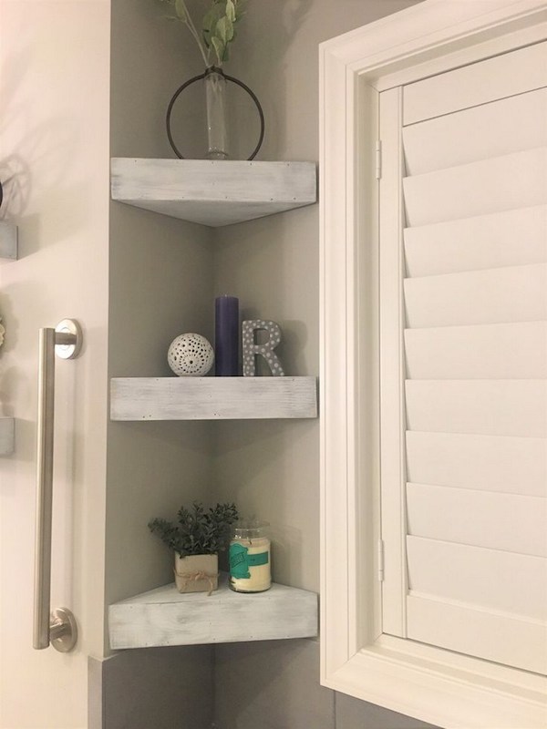 Floating corner shelves for bathroom remodel idea
