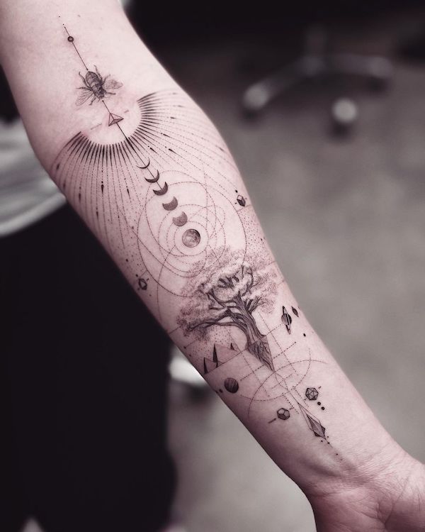 Ladybug and constellation forearm tattoo Ladybug and constellation forearm tattoo