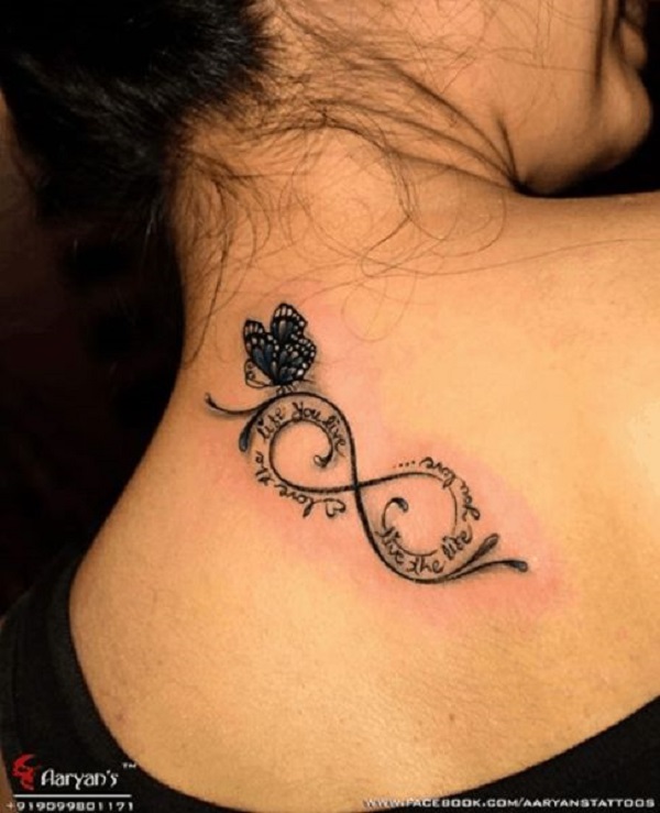 Stylish infinity with butterfly back tattoo