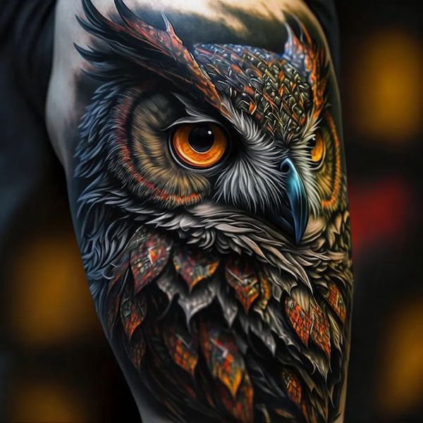 realistic owl tattoo