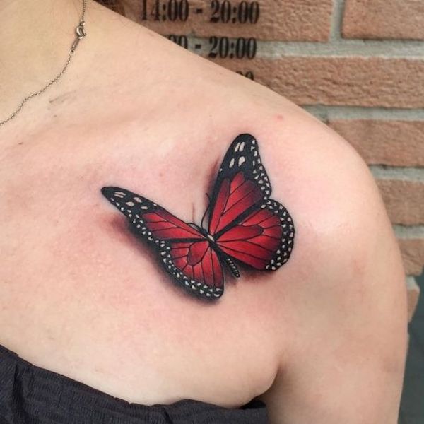 3D monarch butterfly shoulder tattoo