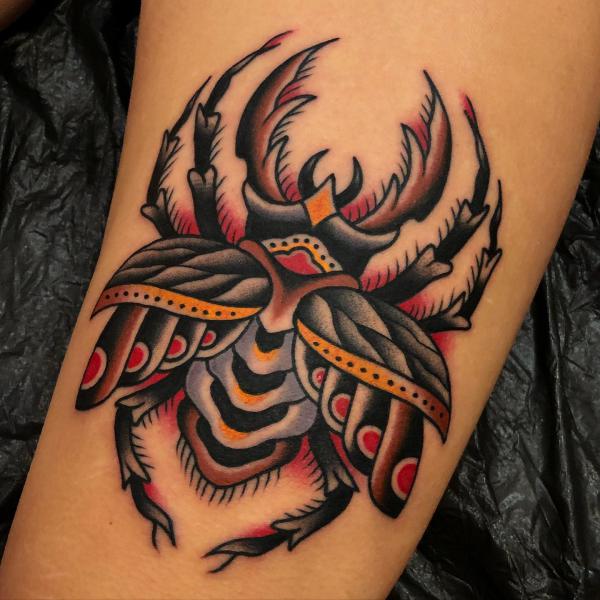 American traditional Scarab Beetle tattoo