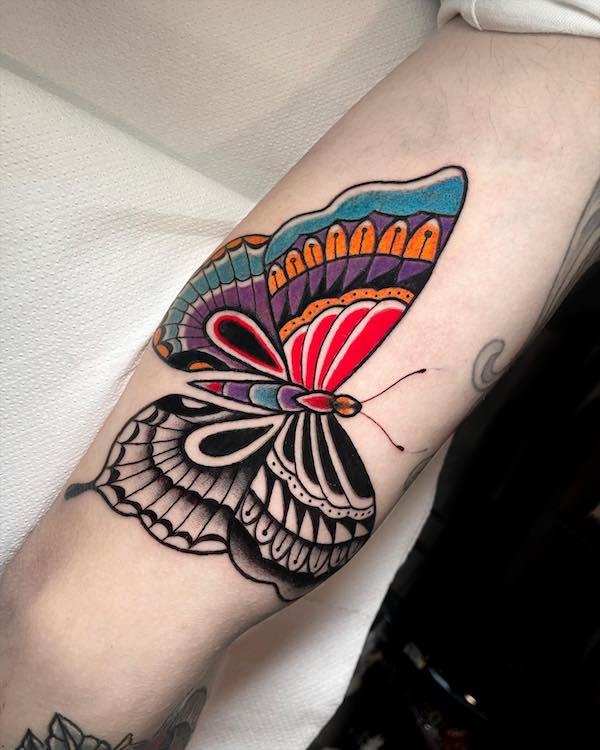 American Traditional butterfly by Oliver Peck gues at Jersey City Tattoo   rtattoos