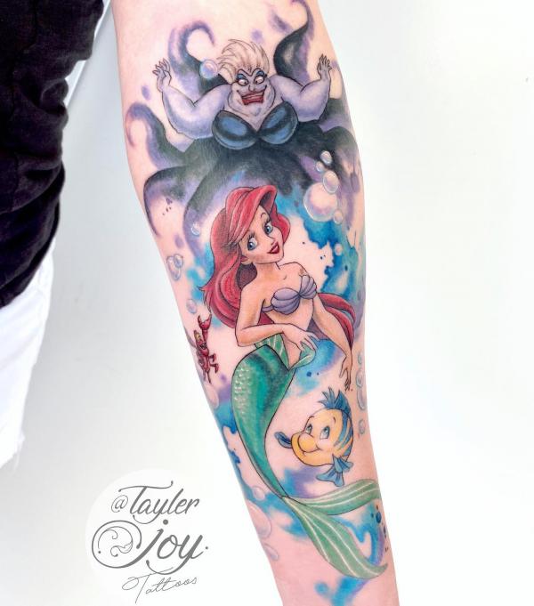 Ariel The Little Mermaid and Ursula tattoo