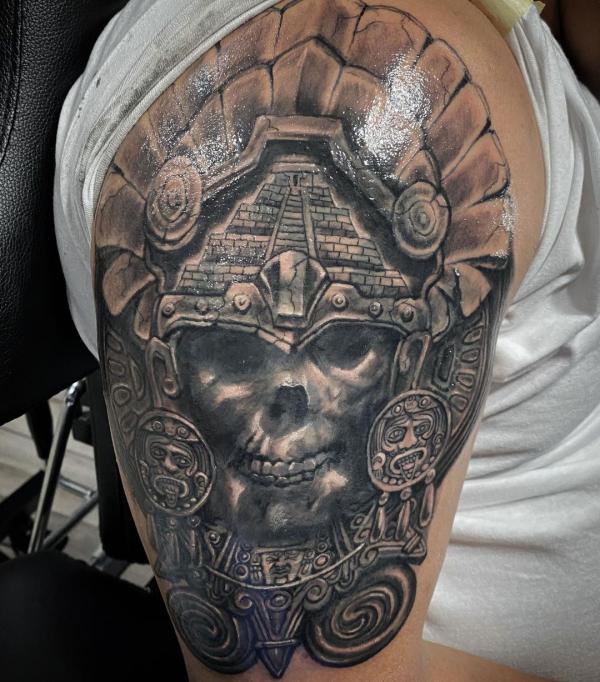 Aztec warrior skull tattoo