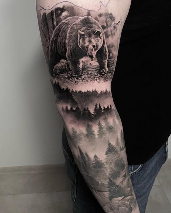 Bear and forest tattoo